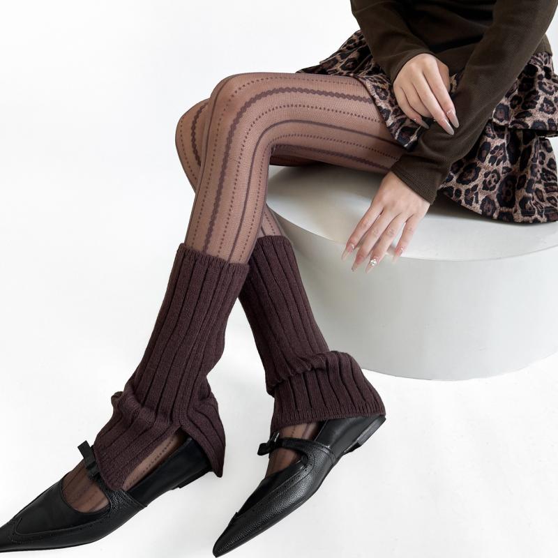 レッグウォーマー レディース 女性用 秋冬 暖か 保温 ニット 重ね着 レイヤード ショートスリット 太めリブ ワイドリブ ミドル丈 無地 アクリル素材 デザイン性 トレンド 足元おしゃれ 幅広い年代