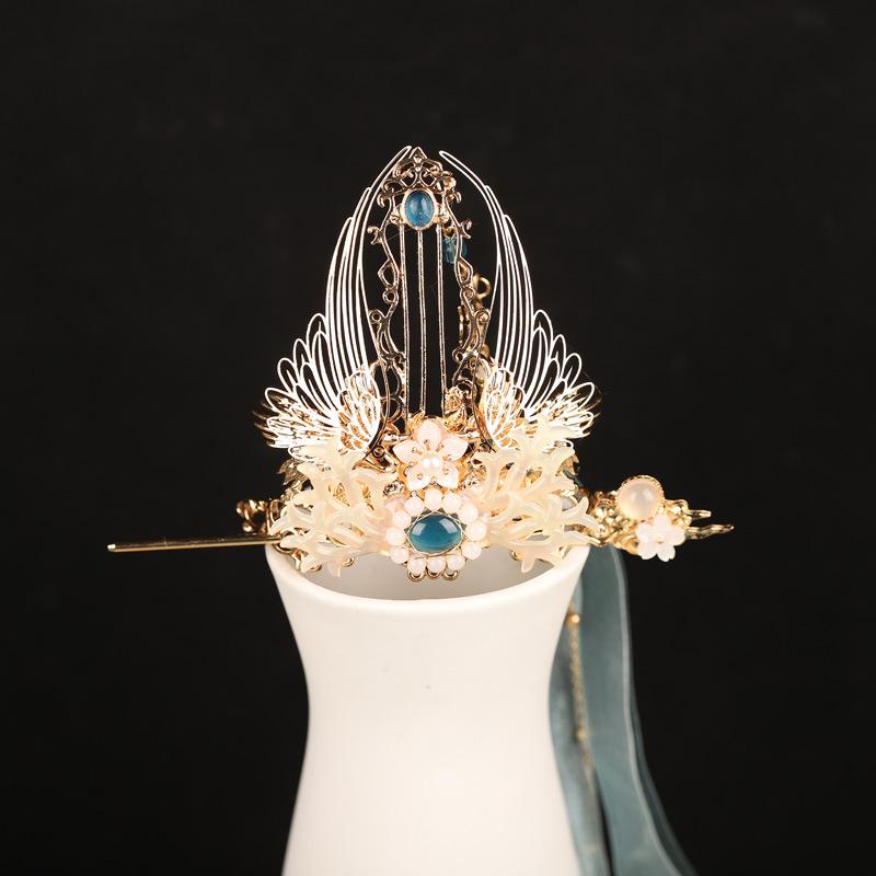 髪飾り レディース 仙女風 漢服 古風 レトロ ハンドメイド メタル製 豪華セット かんざし 簪 冠 ティアラ タッセル ぶら下がり飾り 花モチーフ ヘアアクセ...