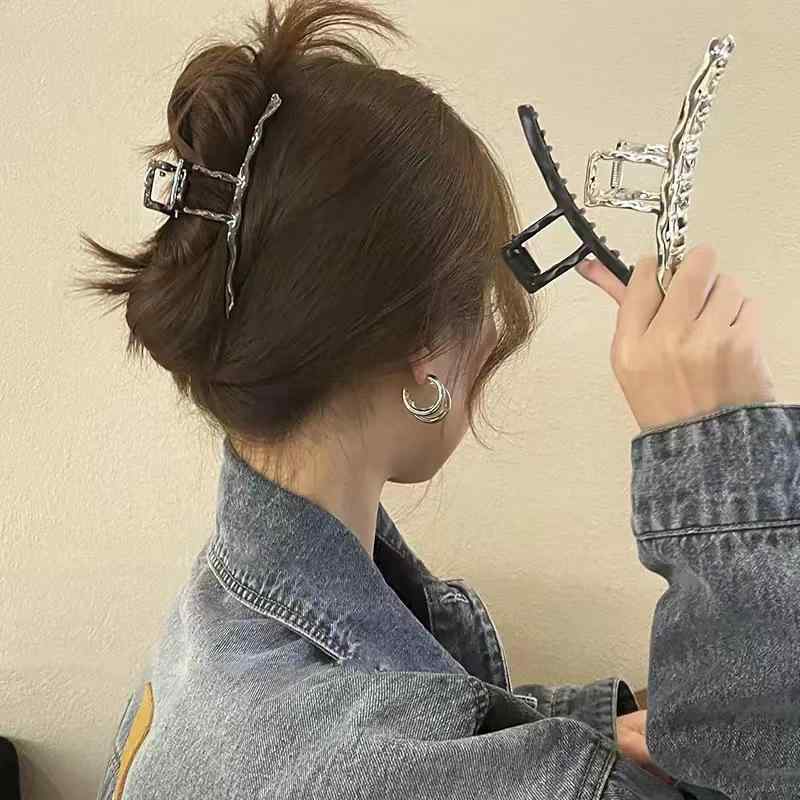 バンスクリップ レディース 大きめ ビッグサイズ まとめ髪 ヘアアレンジ インス風 メタルシャーククリ..