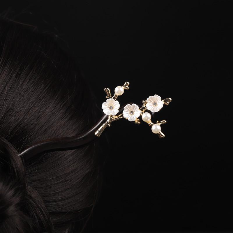 かんざし レディース 黒檀製 枝 花モチーフ レトロ 中国風 まとめ髪 浴衣 着物 漢服 チャイナドレス 和..