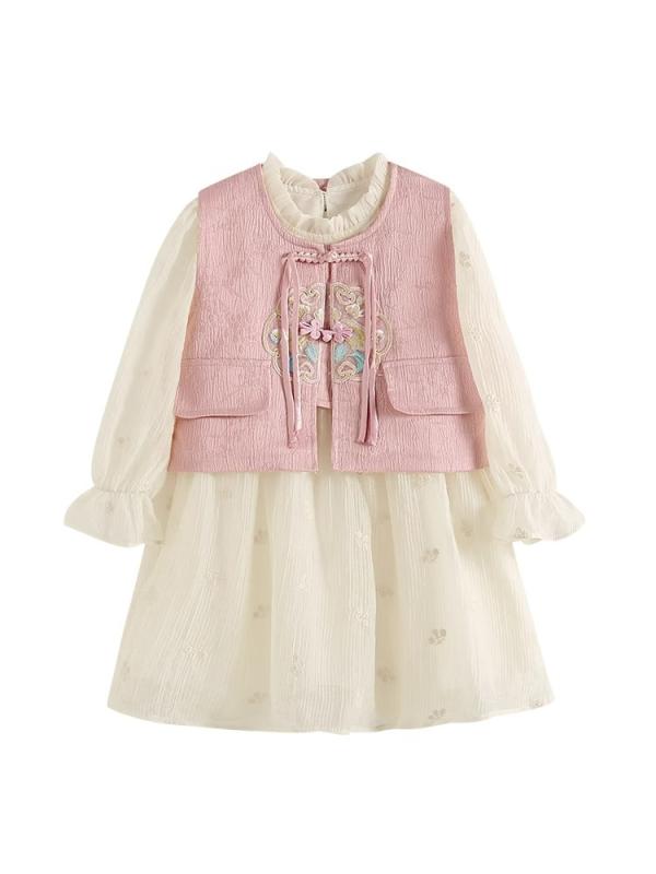 ワンピース 女の子 キッズ 女児 柔らかな肌触り ソフト加工 漢服 唐装 チャイナドレス 新中華風 チュー..