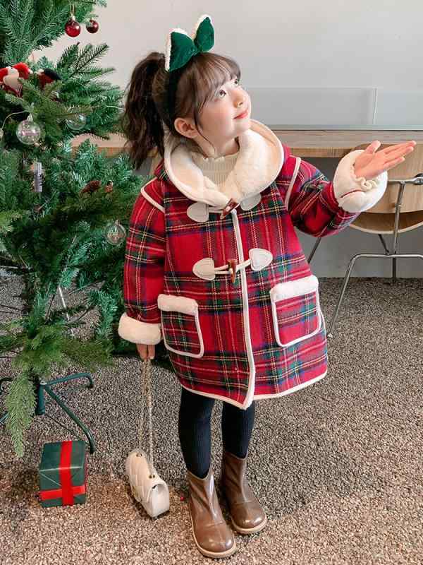 コート 女の子 キッズ ベビー ボア もこもこ メルトン ウール調 厚手 防寒 フード付き ラウンドネック ..