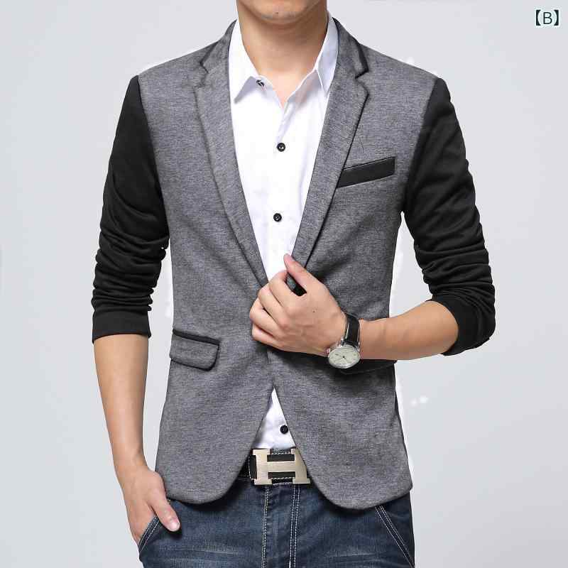 テーラードジャケット メンズ 韓国ファッション ウォッシャブル ビジネス カジュアル 秋物 トレンド スリムフィット シングルボタン テーラードカラー 綿混素材 センターベント