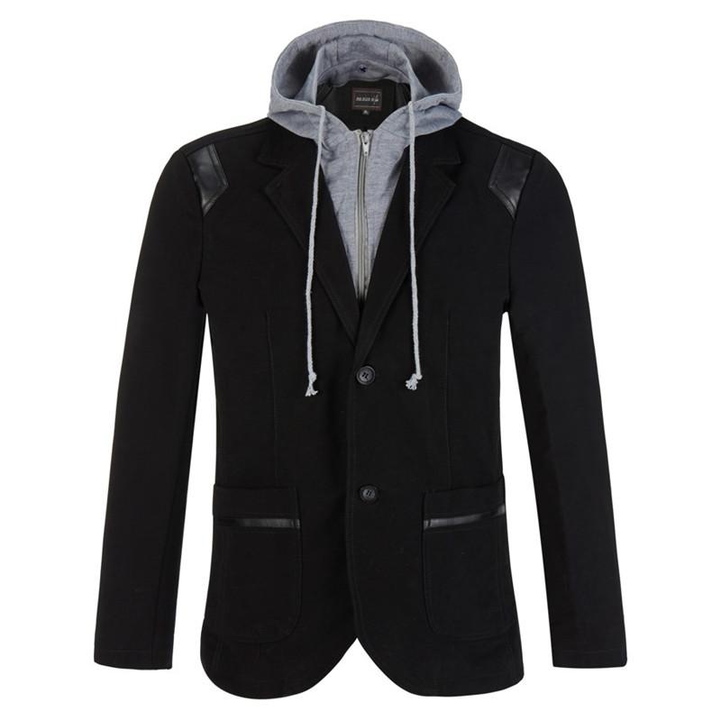 ジャケット メンズ フード取り外し可能 異素材切り替え カジュアル スリムフィット ウォッシャブル テーラードカラー シングルブレスト 2つボタン 無地 春秋 大きいサイズ