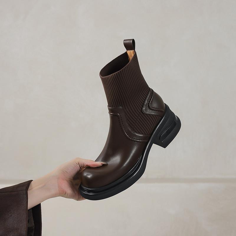 ブーツ レディース 秋冬 ミドル丈 本革 ジョッキーブーツ 太ヒール チャンキーヒール 厚底 快適 履きやすい ファッションブーツ おしゃれ カジュアル 歩きやすい 大人女子 ブラック ダークブラウン
