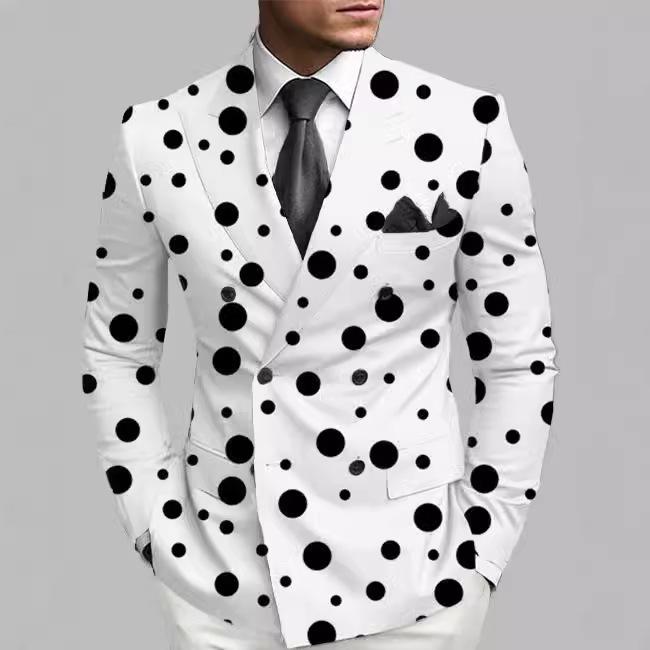 テーラードジャケット メンズ スリムフィット プリント柄 ダブルブレスト サイドベンツ カジュアル 男性用 秋冬 ビジネス オフィス 通勤 デイリー 普段使い