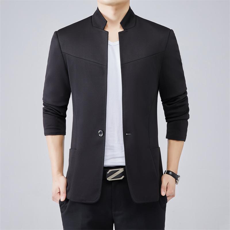 テーラードジャケット メンズ スタンドカラー 春秋 韓国風 スリムフィット シングルボタン ウォッシャ..