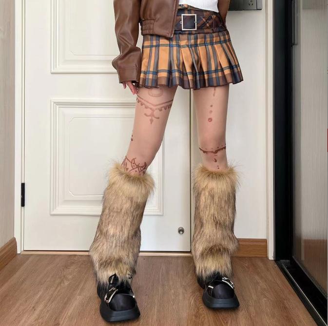 レッグウォーマー レディース 細見え ルーズソックス Y2K フェイクファー もこもこ シャギー アクリル ..