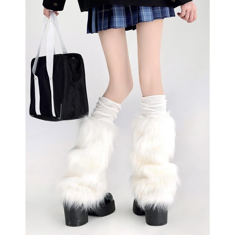 レッグウォーマー レディース 女性用 裏起毛 もこもこ あったか 防寒 サイハイ丈 ルーズソックス 切り替え JK サブカル ギャル ストリート系 カジュアル 秋冬(x2)の商品画像