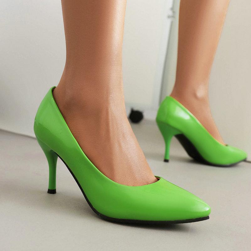 パンプス レディース 春秋 エナメル ポインテッドトゥ ピンヒール ハイヒール 浅口 スリッポン PUレザー 無地 ラバーソール 合皮 オフィス ビジネス