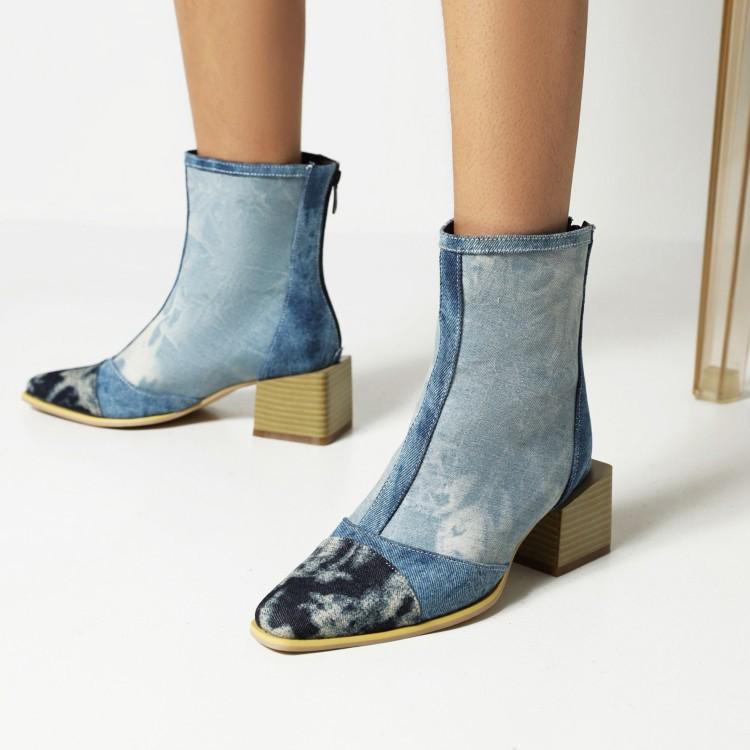 ショートブーツ レディース ライダース 保温性 身長アップ効果 チャンキーヒール ミドルヒール スクエ..