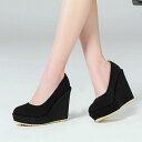 パンプス レディース 大きいサイズ 小さいサイズ 浅口 ラウンドトゥ 欧米風 春秋 ウェッジソール ハイヒール 厚底 プラットフォーム スエード調 カジュアル ...