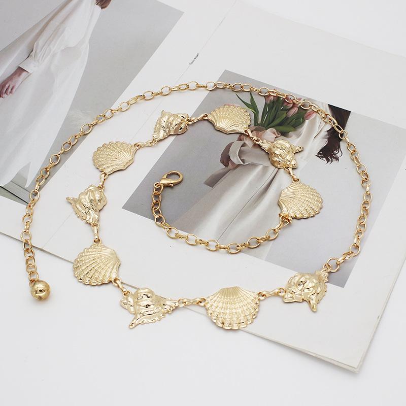 ウエストチェーン レディース 金属製 彫刻 カニカン ボヘミアン エスニック レトロ 貝殻 モチーフ ゴー..