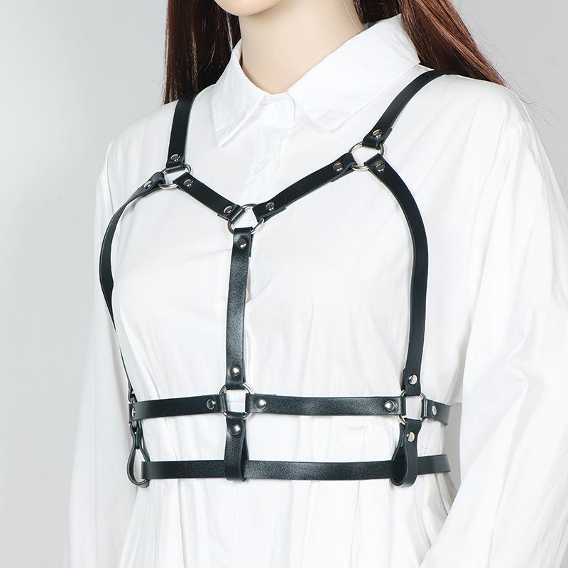 ボディハーネス レディース PUレザー製 チョーカー ネックレス ウエストベルト 一体型 ロック パンク ..