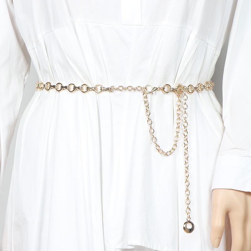 ウエストチェーン レディース 細め シンプル エレガント フェミニン ウエストマーク スタイルアップ メタル タッセル 欧米風 ワンピース シャツ ブラウス ファッション小物 ゴールド シルバー