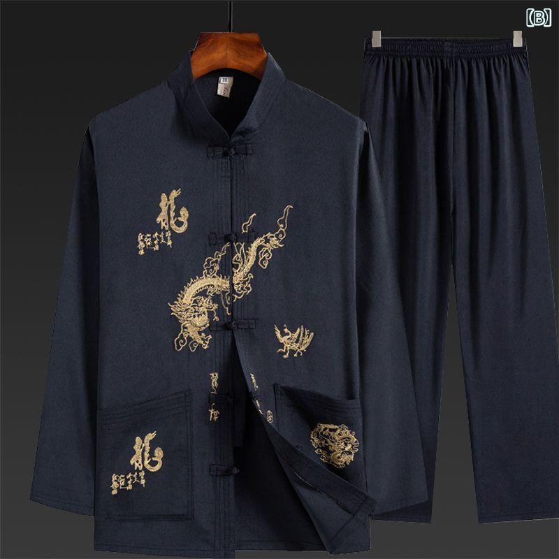 セットアップ メンズ チャイナ服 太極拳服 漢服 唐装 シニア 紳士 長袖 刺繍 レトロ カジュアル 普段着 練習着 部屋着 春夏秋冬 secure-depo-11614770 セキュアデポ サンプル画像2