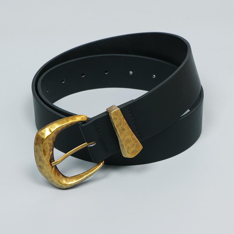 ベルト レディース アメリカンレトロ 金属ジオメトリック 幅広 フェイクレザー 合金ピンバックル おしゃれ 万能 デザイン 通勤 オフィス スーツスタイル 黒 キャメル(4)