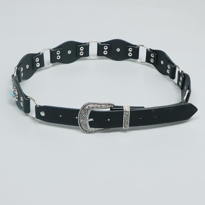 ベルト レディース デザイン性豊かな個性的 フェイクレザー 装飾スタッズ ボヘミアン 着回し抜群 万能 スカート ワンピース パンツ 黒 ブラウン カジュアルスタイルに 上品なウエストマーク