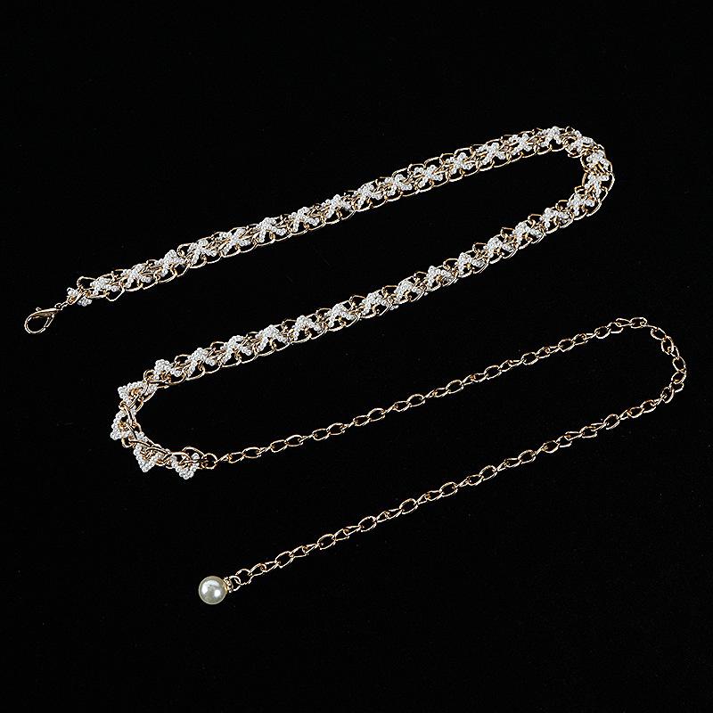 ウエストチェーン レディース 高級感 メタル 小粒ビーズ パール 万能 飾り ワンピース用 アクセサリー ..