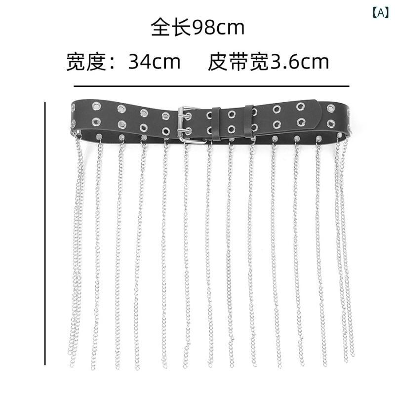 セキュアデポのウエストチェーン レディース 欧米風 パンク Y2K PUレザー ブラック シルバーチェーン 多用途 ベルト ナイトクラブ バー ステージ パフォーマンス 衣装 フリンジ ボディチェーン｜アングル2