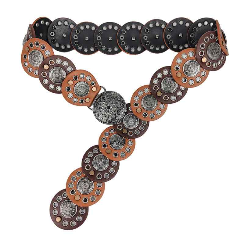 ベルト レディース PUレザー 合金バックル ピンバックル 幅広 Y2K アメリカン レトロ サブカルチャー 欧米風 万能 ウエストマーク 装飾 丸型 ブラック コーヒー チョコレート マルチカラー 通勤(x2)