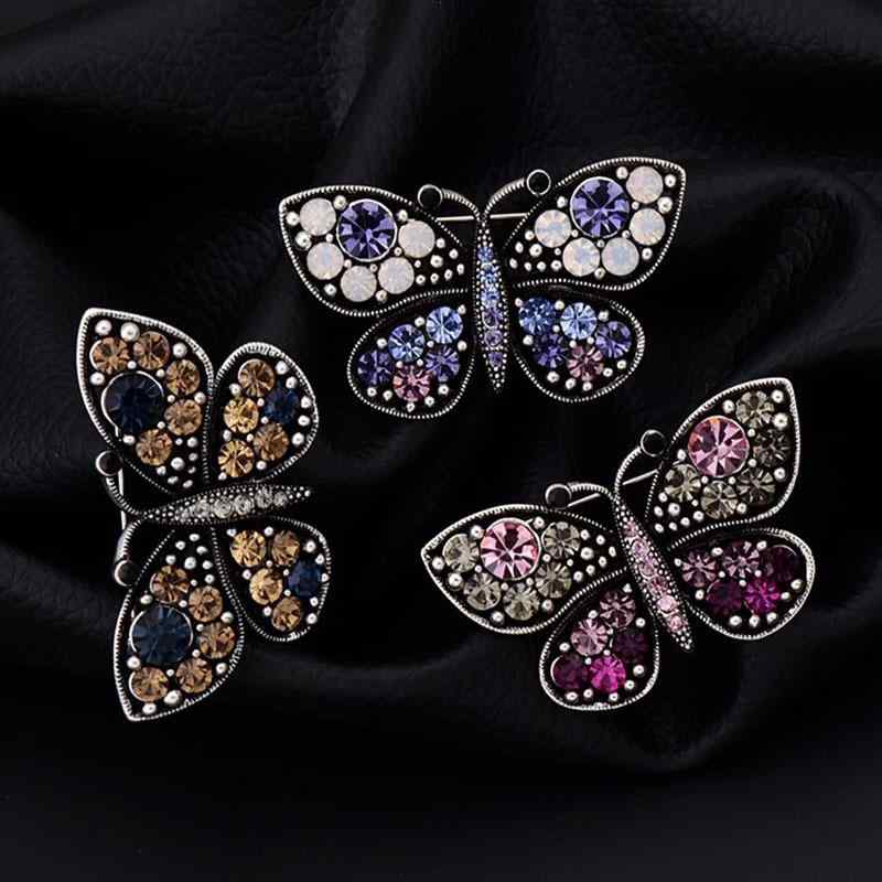 ブローチ レディース ラインストーン 合金製 レトロ かわいい 日系 個性的 蝶々 昆虫モチーフ 小さめ ..