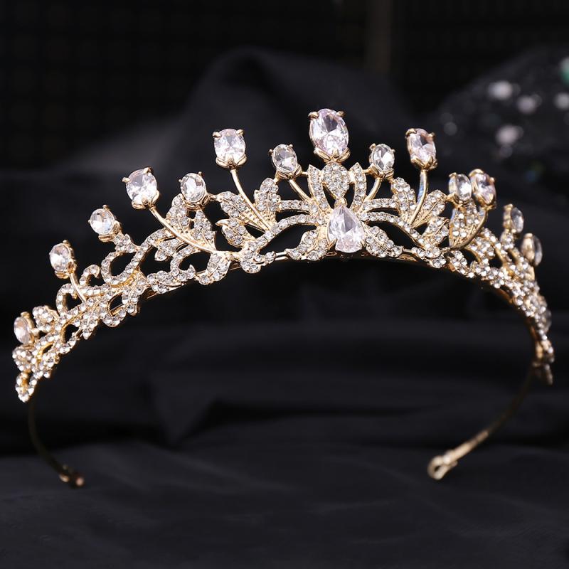 ティアラ レディース 女性用 欧米風 ジルコニア ラインストーン 透かし彫り リーフ 花嫁 ブライダル ウェディング 結婚式 披露宴 プリ..