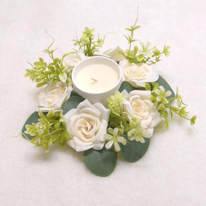 造花 リース バラ キャンドルホルダー ヨーロッパ風 卓上飾り 祝日 イベント パーティー インテリア デコレーション キャンドルリング