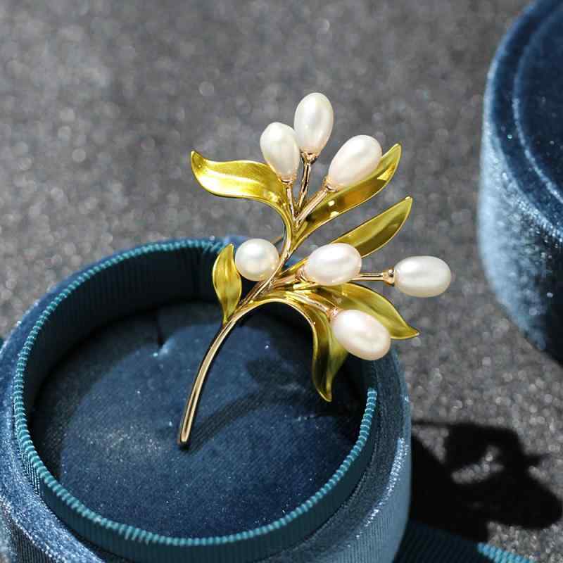 ブローチ メンズ レディース 男女兼用 ユニセックス ピンブローチ 天然淡水パール オリーブリーフデザ..