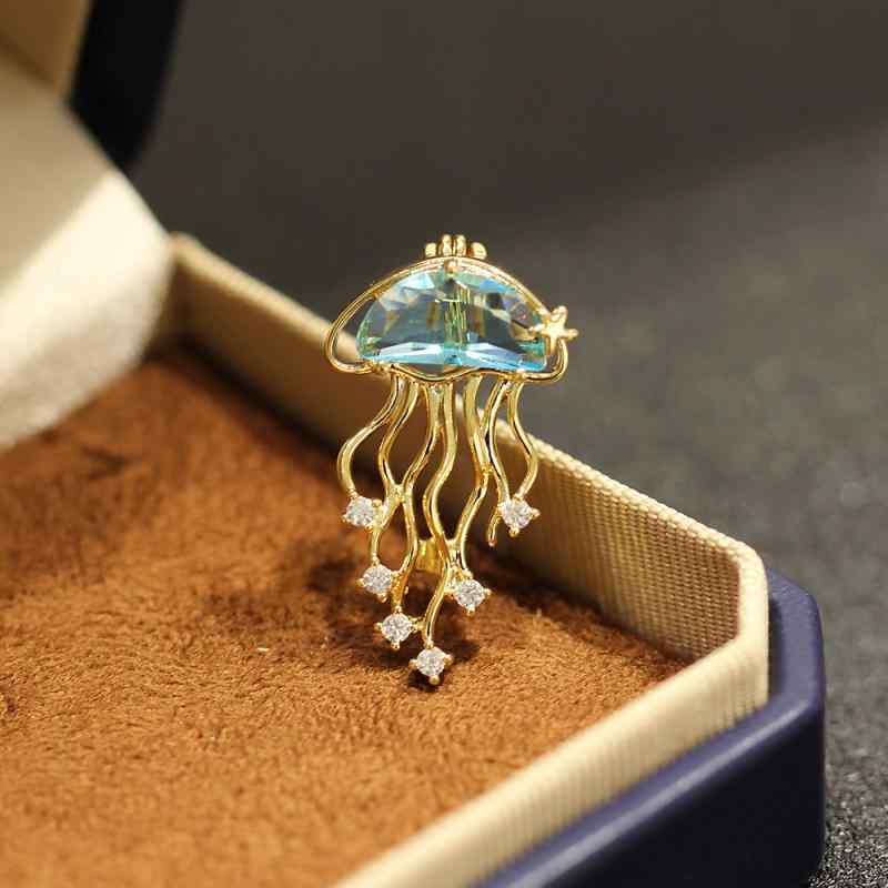 ブローチ 男女兼用 煌めく ジルコニア クラゲ モチーフ 上品な輝き 電気メッキ加工 マリンアクセサリー..