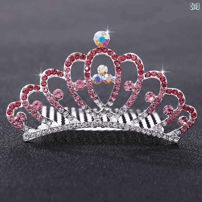 セキュアデポのヘアコーム ガールズ キッズ 韓国風 かわいい キラキラ ジルコニア ラインストーン ティアラ クラウン 合金製 結婚式 発表会 誕生日 パーティー イベント ドレスアップ ヘアアクセサリー｜アングル3