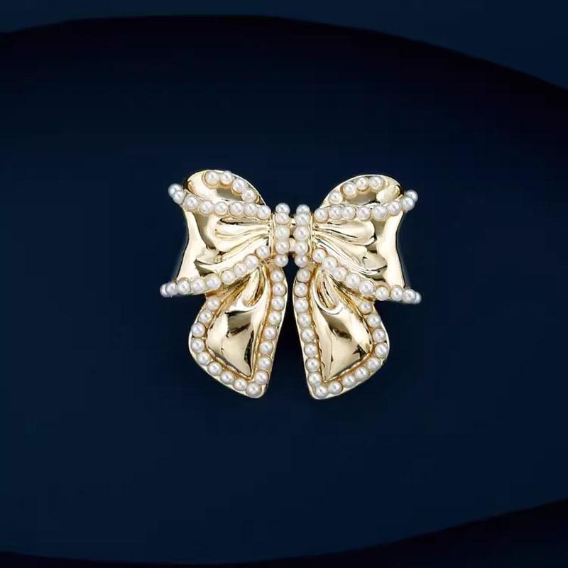 ブローチ レディース 女性用 上品 蝶結び リボン 個性的 繊細 パール パール 合金製 マットゴールド 高..