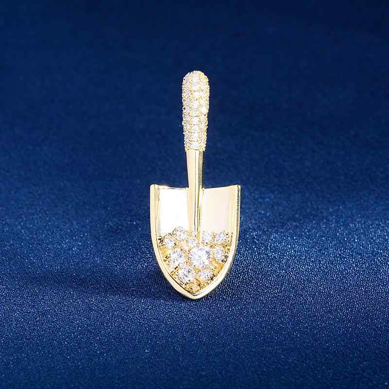 ブローチ 男女兼用 メンズ レディース ジルコニア 煌めく シャベル モチーフ 電気メッキ加工 ゴールド ..