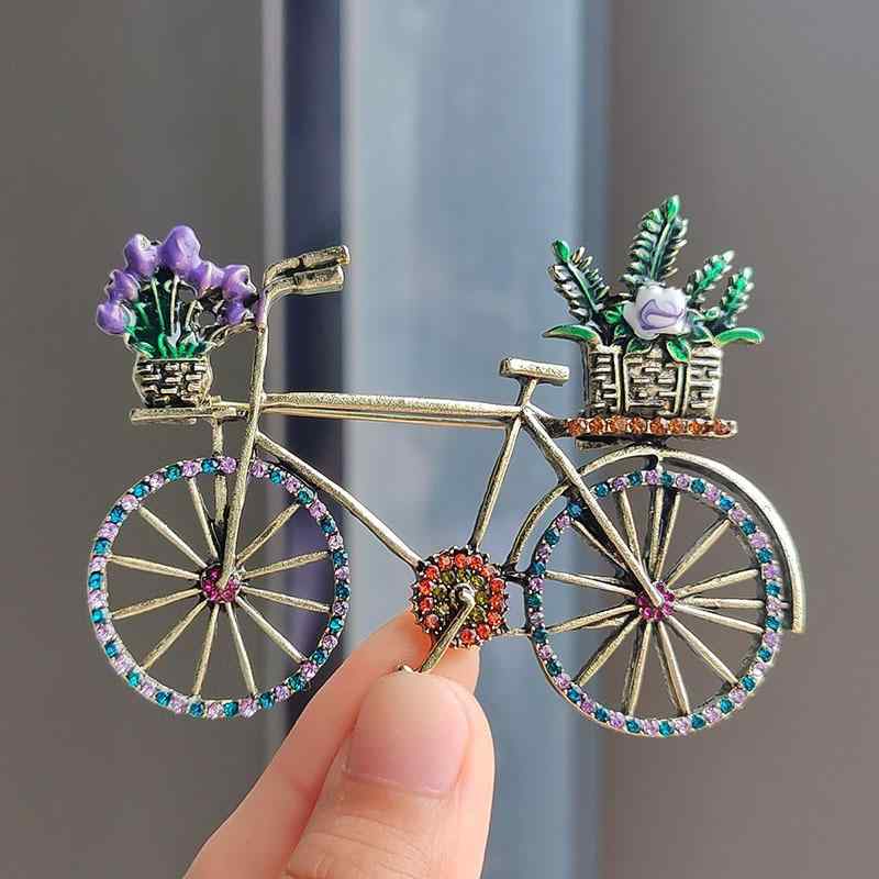 ブローチ 男女兼用 レトロ ヴィンテージ 個性的 自転車 ラインストーン 亜鉛合金製 電気メッキ加工 フ..