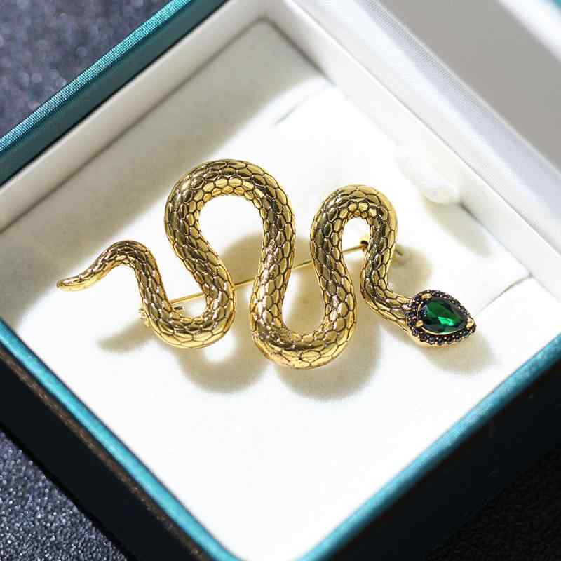 ブローチ 男女兼用 ミステリアス エキゾチック ゴシック風 アンティーク調 高級感 スネーク型 ストーン..