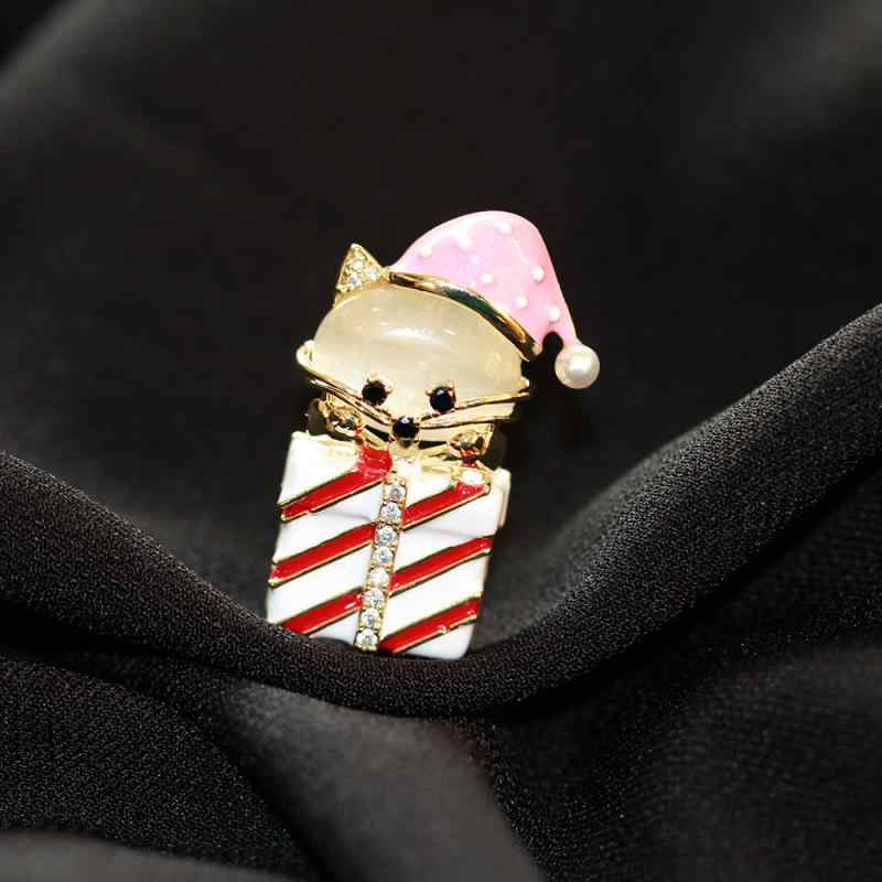 ブローチ レディース クリスマス かわいい エナメル加工 猫 ギフトボックス カートゥーン キャッツアイ風 韓国風 スイート ゴールド 銅製