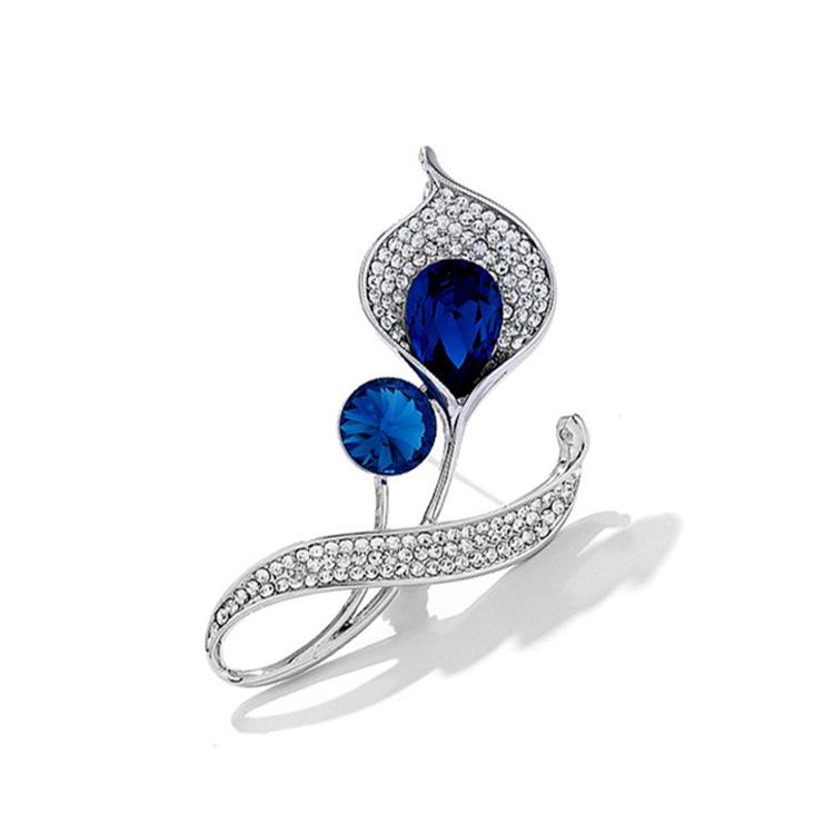 ブローチ コサージュ レディース 上品 エレガント カラーモチーフ 高級感 個性的 シンプル クリスタル 合金製 ラインストーン スーツ フォーマル パーティー 入学式 卒業式 アクセサリー ブルー パープル