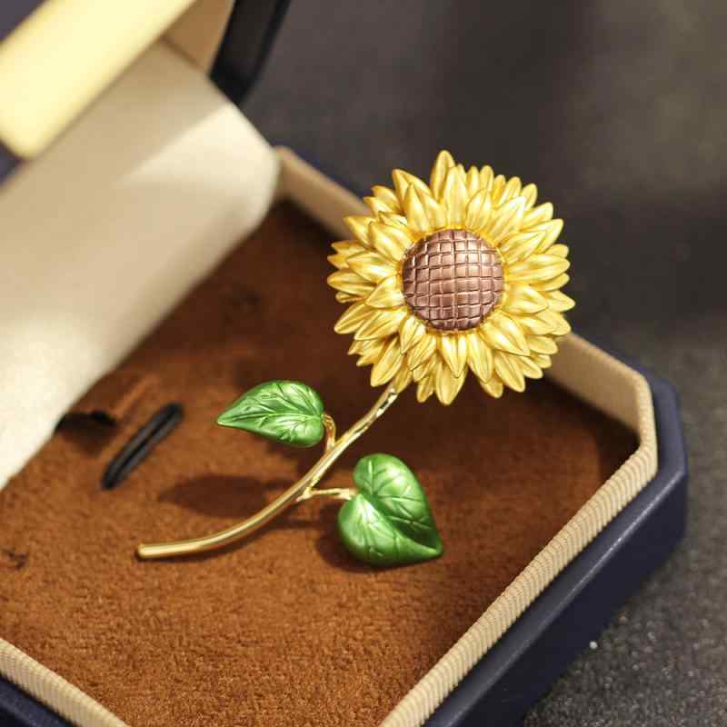 ブローチ レディース ヴィンテージ レトロ エナメル ひまわり フラワーモチーフ ドロップエナメル シン..