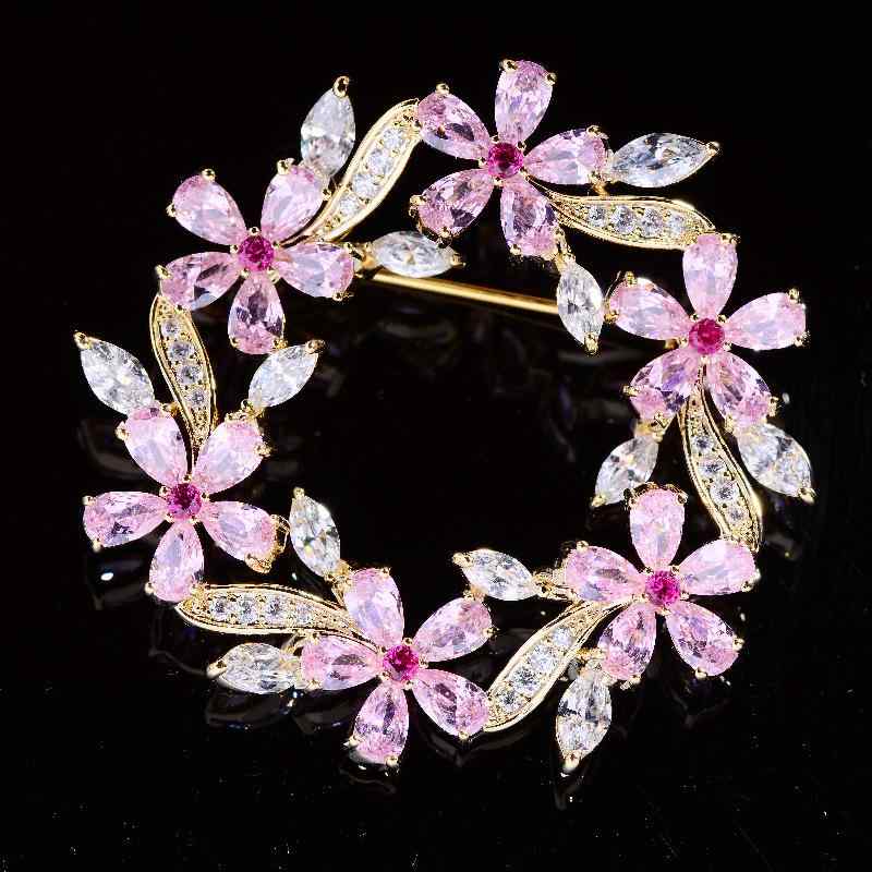 ブローチ レディース 韓国風 ファッション エレガント ジルコニア フラワーモチーフ 上品 シンプル ス..