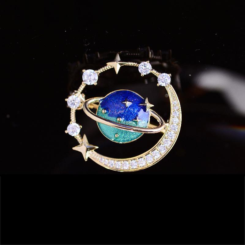 ブローチ 男女兼用 韓国風 星空デザイン ミニ エレガント 個性的 油絵風 銅製 ジルコニア 電気メッキ加..