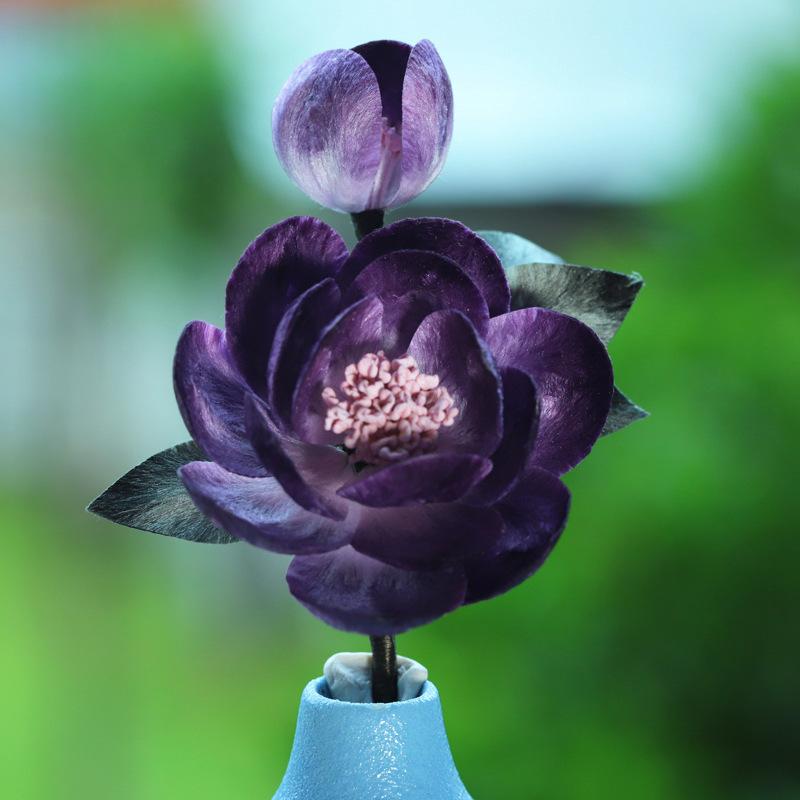 簪 レディース 手作り ハンドメイド シルクベルベット アイリスの花 レトロ チャイナドレス 和装小物 着物 浴衣 卒業式 入学式 パーティー イベント 華やか エレガント 深い紫色 パープル 髪飾り