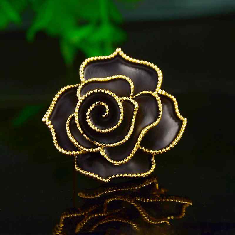 楽天セキュアデポブローチ レディース エナメル ツバキ サザンカ バラ ローズ 高級感 個性的 レトロ ヴィンテージ 電気メッキ加工 オフィス カジュアル スーツ ジャケット 卒業式 入学式 発表会 結婚式 ギフト 飾り ブラック