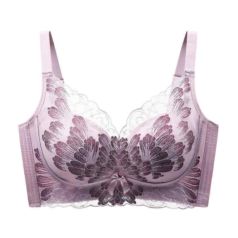 ブラジャー レディース レース ノンワイヤー 小胸 谷間メイク 盛りブラ リフトアップ 下垂防止 補正ブラ 脇高 副乳カバー 3/4カップ 上薄下厚カップ 刺繍 4段階ホック