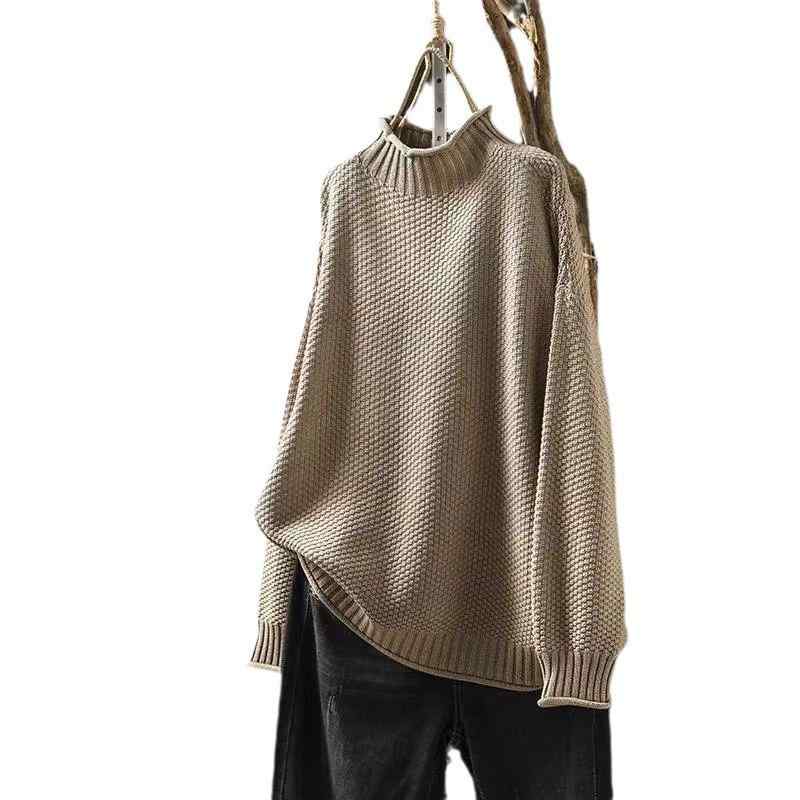 セーター レディース レトロ ハイネック ゆったり ルーズフィット 秋冬 カジュアル ニットプルオーバー アーガイル柄 通勤用 長袖 ポリエステル 中厚手