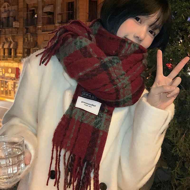 大判ストール レディース 冬 厚手 保温 カシミヤタッチ チェック柄 フリンジ レトロ 高級感 韓国風 学生 通学 通勤 マフラー ショール 防寒 カジュアル エレガント 着回し
