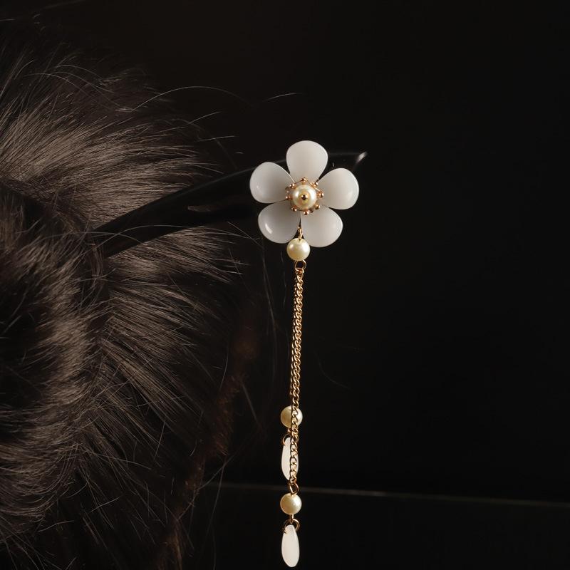 髪飾り レディース オリジナル ハンドメイド 春夏 五弁花 タッセル 房飾り かんざし 簪 檀木 紫檀 無垢..