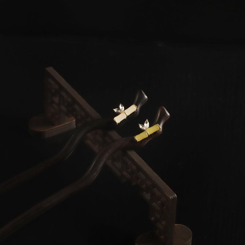 ヘアアクセサリー レディース 黒檀木製 レトロ モダン チャイナドレス 和装小物 竹モチーフ まとめ髪 夜会巻き アップヘア 成人式 卒業式 髪飾り 翡翠風 青