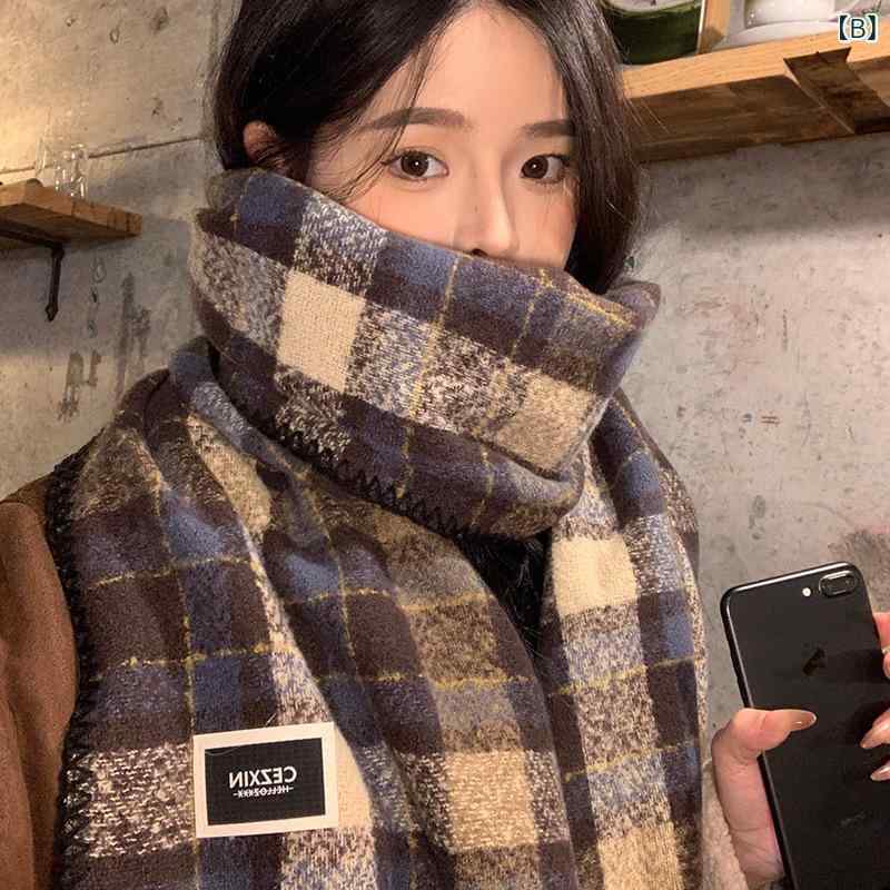 マフラー レディース 厚手 保温 防寒 首元保護 大判 モヘア風 アクリル カシミアタッチ 柔らかい肌触り 高級感 チェック柄 秋冬 通勤 通学 ストール ショール