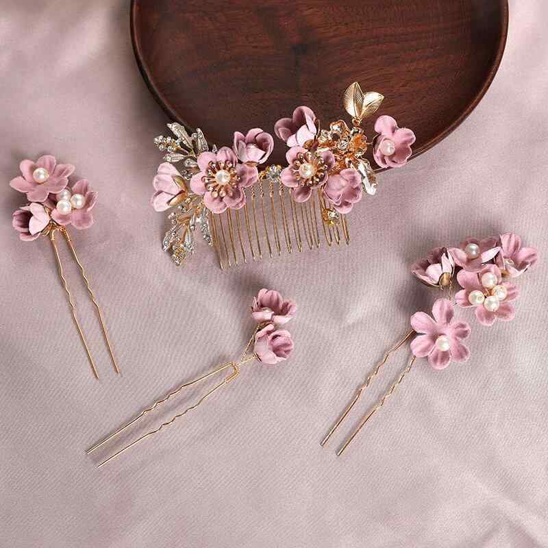 頭飾り レディース 中華風 古風 漢服 花嫁 ブライダル 結婚式 披露宴 前撮り パープル 紫 布製 フラワ..