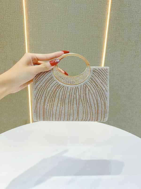 パーティーバッグ レディース キラキラ ラインストーン 2way 結婚式 披露宴 謝恩会 二次会 フォーマル イブニング クラッチバッグ ミニスクエア 横型 ゴールド シルバー ブラック(4)